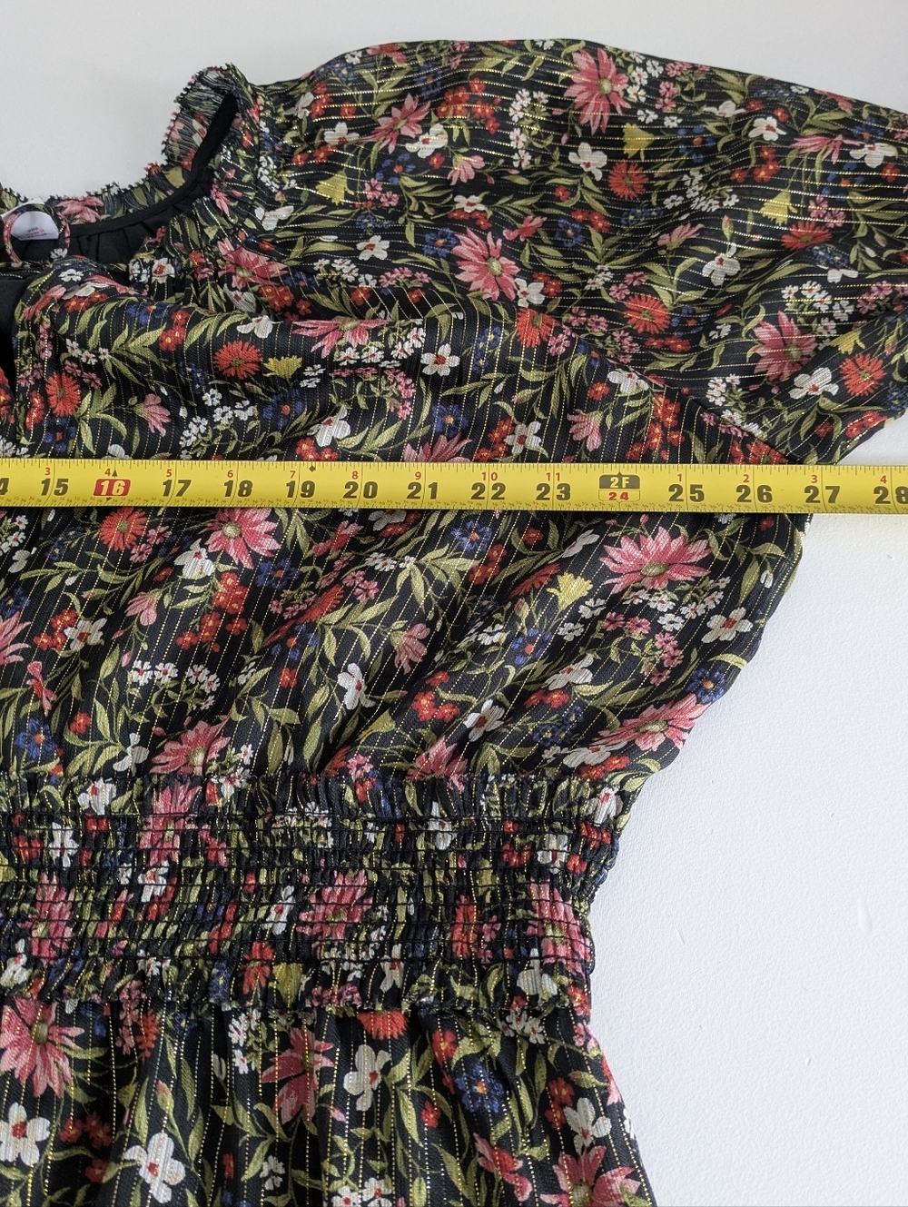 Old Navy Waist-Defined Floral Shine Boho Tie Neck Ruffled Mini Dress Sz XXL Euc - Picture 9 of 14